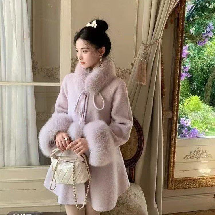 【mimius】七七富家千金高奢重工狐狸毛双面呢大衣外套晚宴场合女装