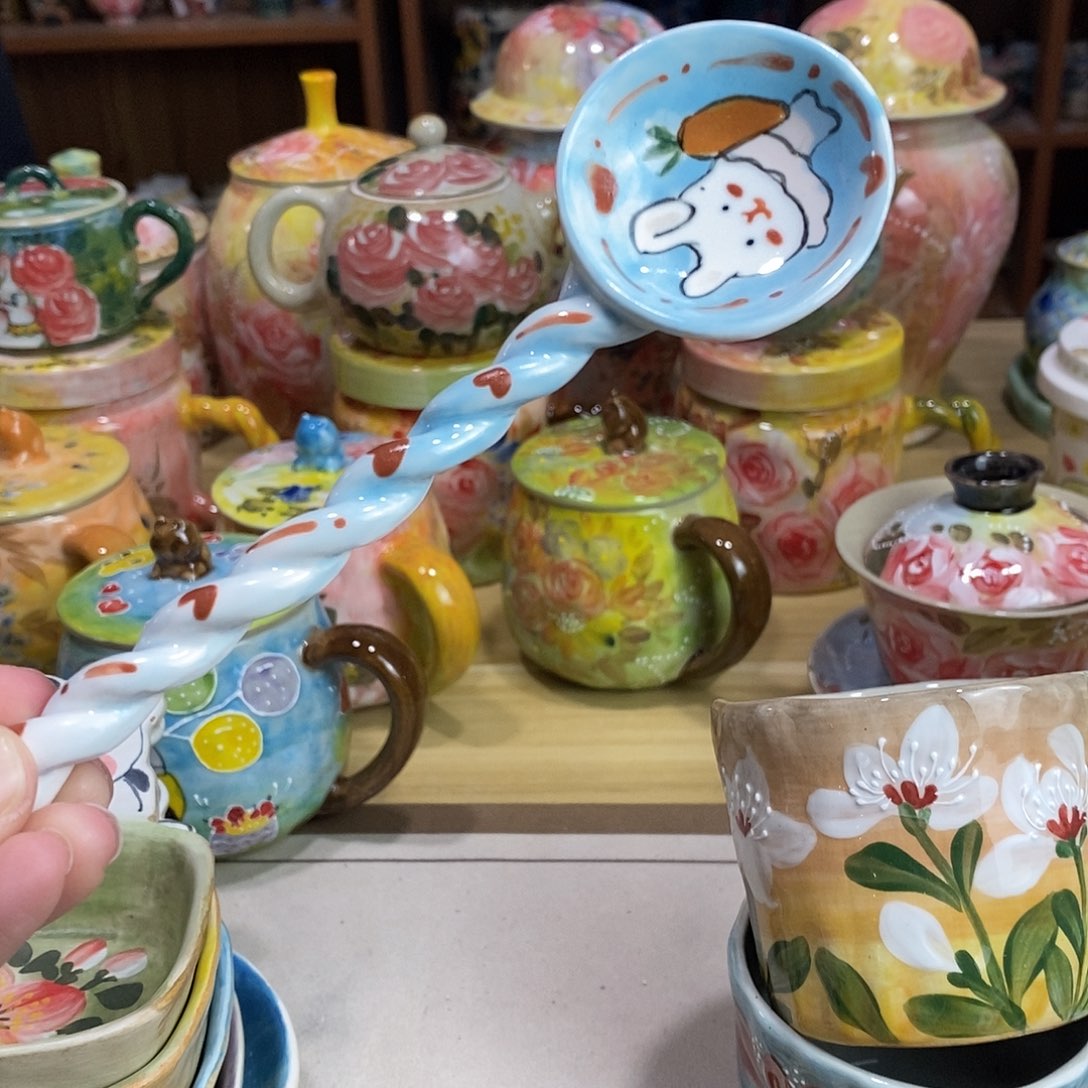 瓷片新年快乐手绘陶瓷