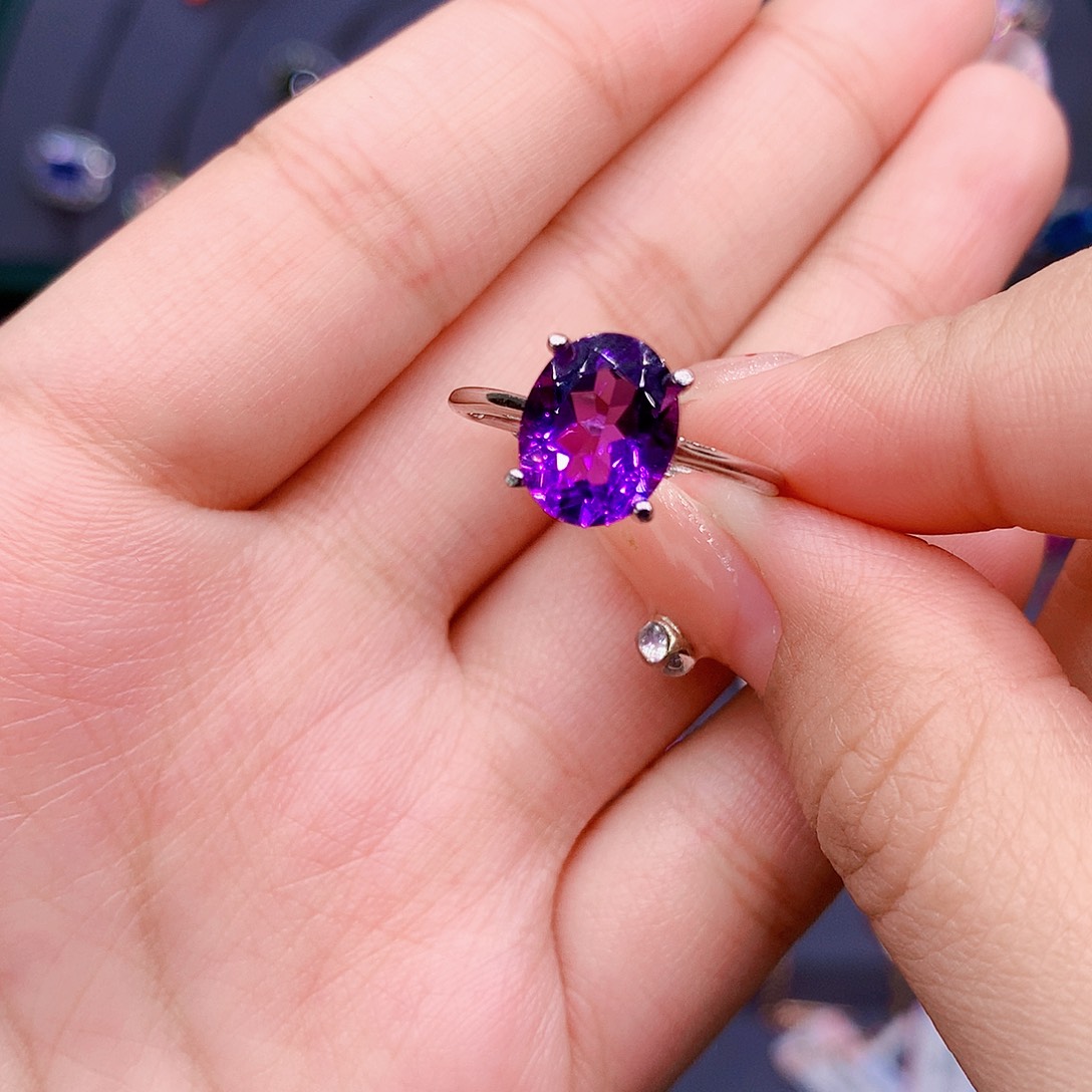 紫晶戒指银S925镶嵌6666