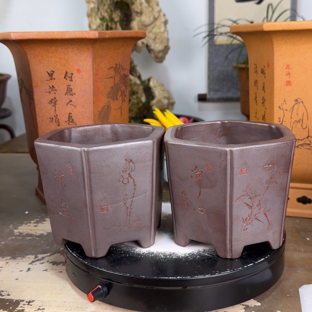 花盆紫砂紫砂花盆特价2个