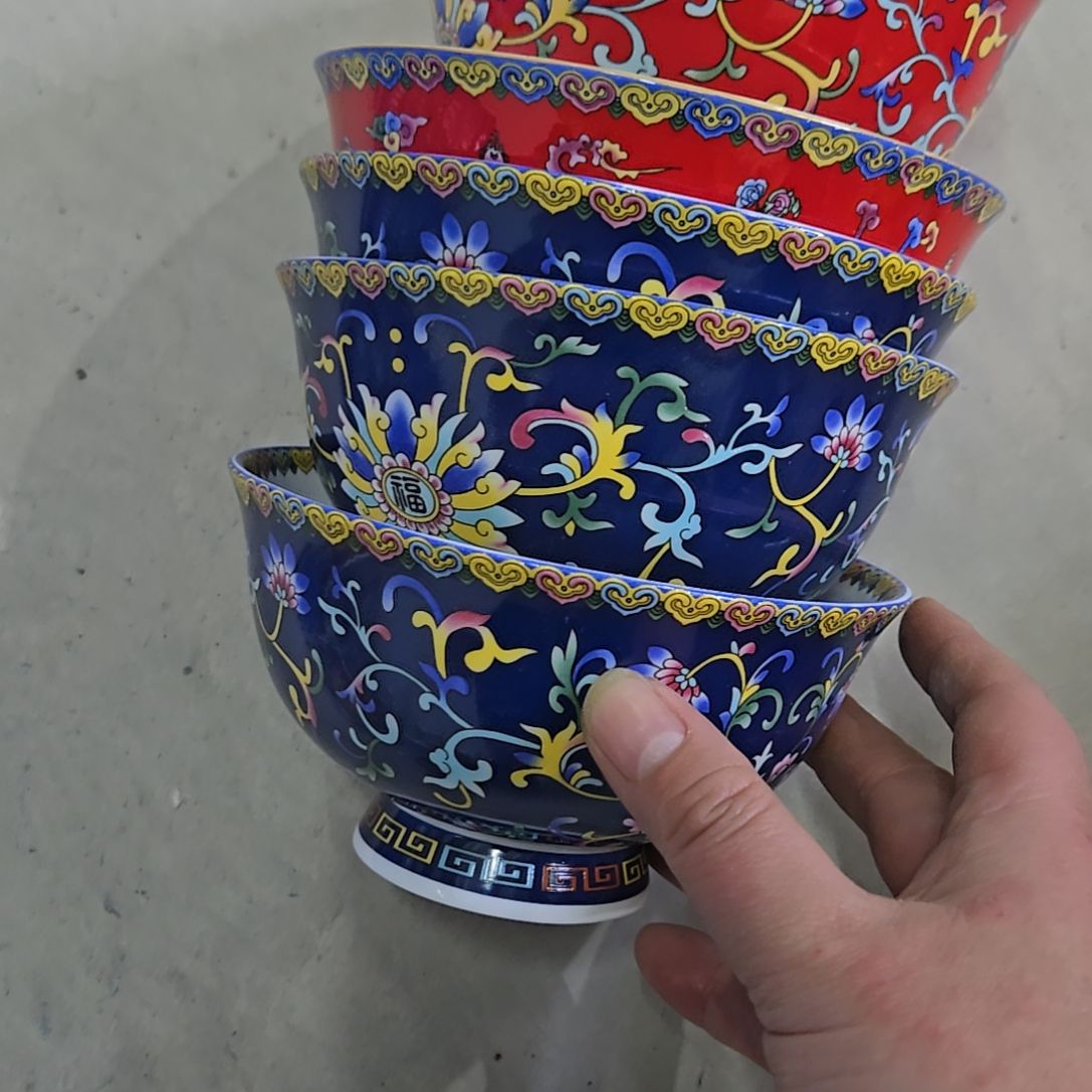 碗大瑕疵珐琅彩5寸5个面碗66666