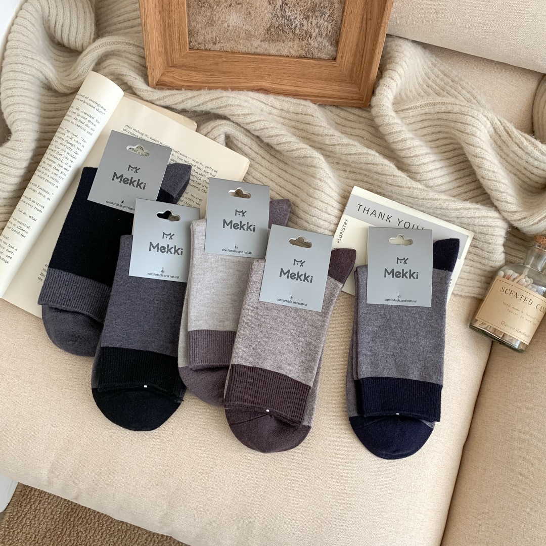 商务拼色男士羊绒24加厚袜秋冬保暖袜子男休闲纯色百搭长筒男袜子