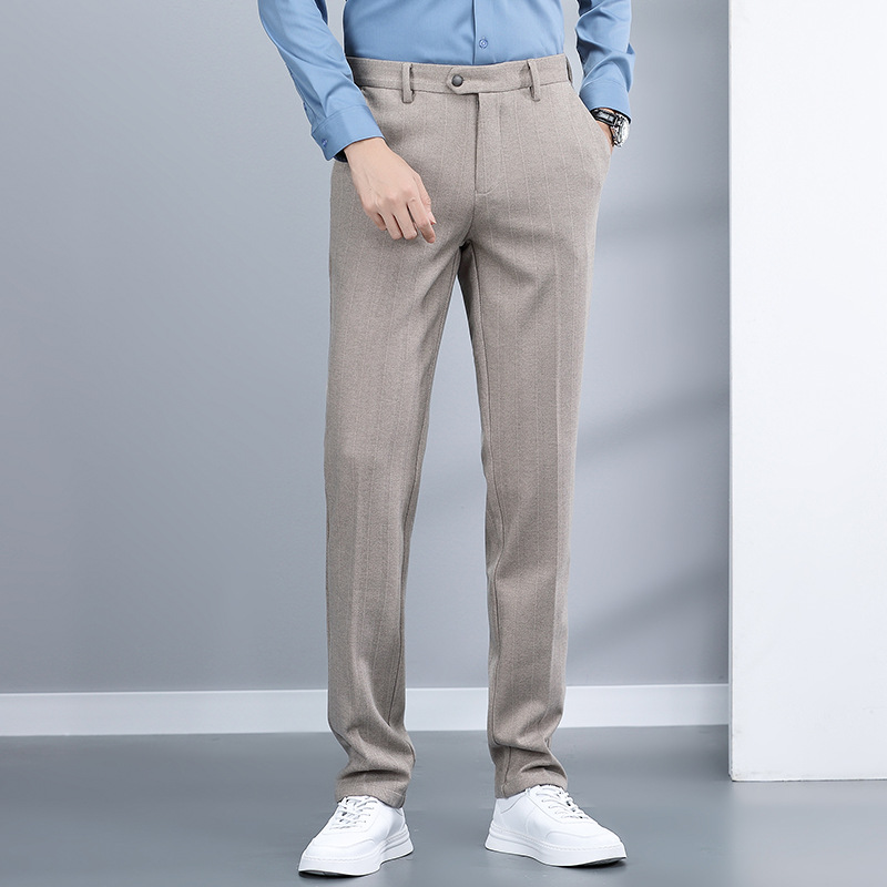 青年轻奢男士休闲裤商务直筒条纹男裤子秋冬季保暖新款长裤男厚款