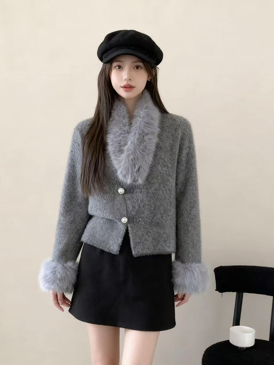 可拆卸毛领新款爆款洋气减龄漂亮高级感毛毛袖小香风外套女秋冬66