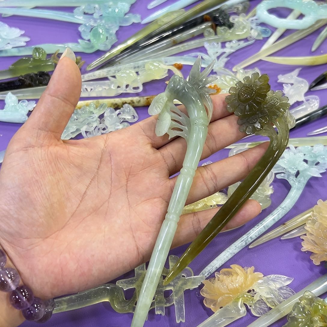 未镶嵌蛇纹石玉福利发簪两支