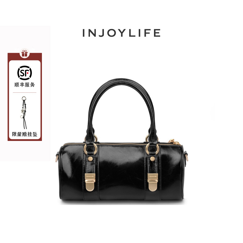 【锁扣法棍包】INJOYLIFE波士顿包锁扣新款复古单肩通勤斜挎女包