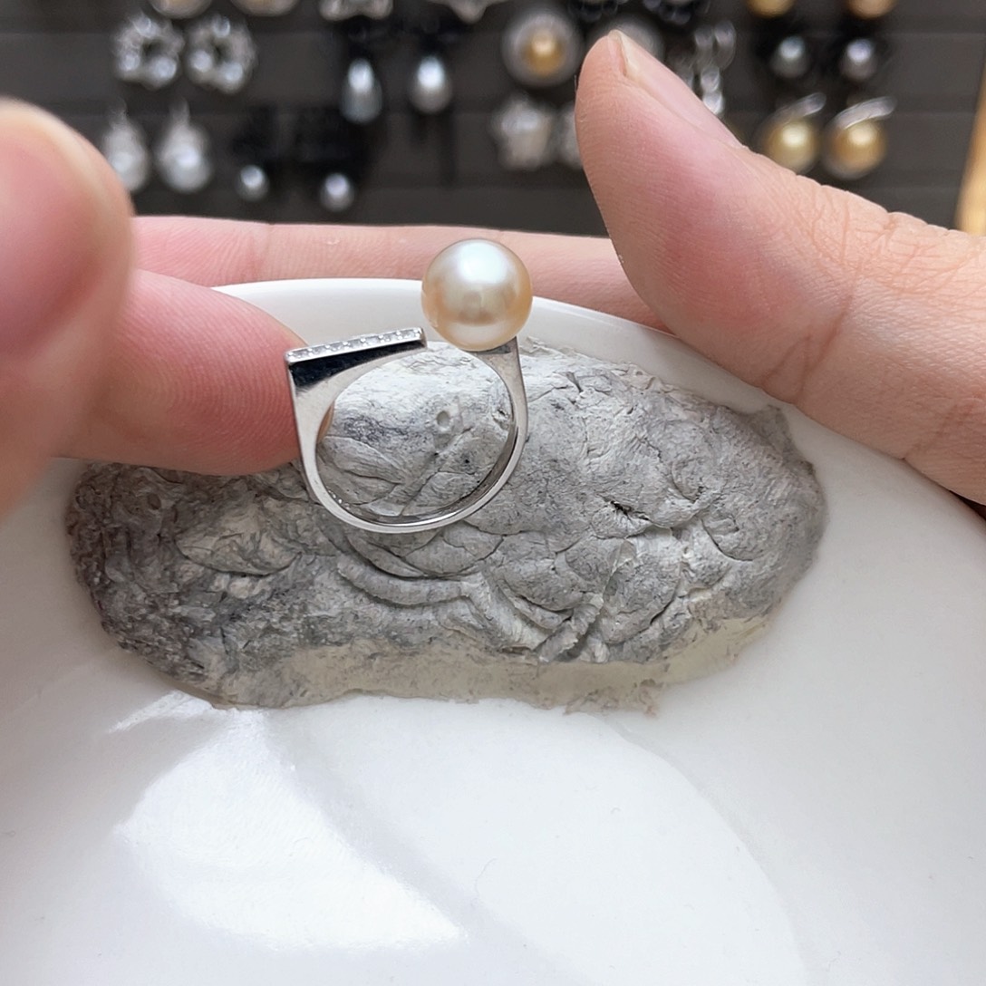 戒圈银S925镶嵌海水珍珠