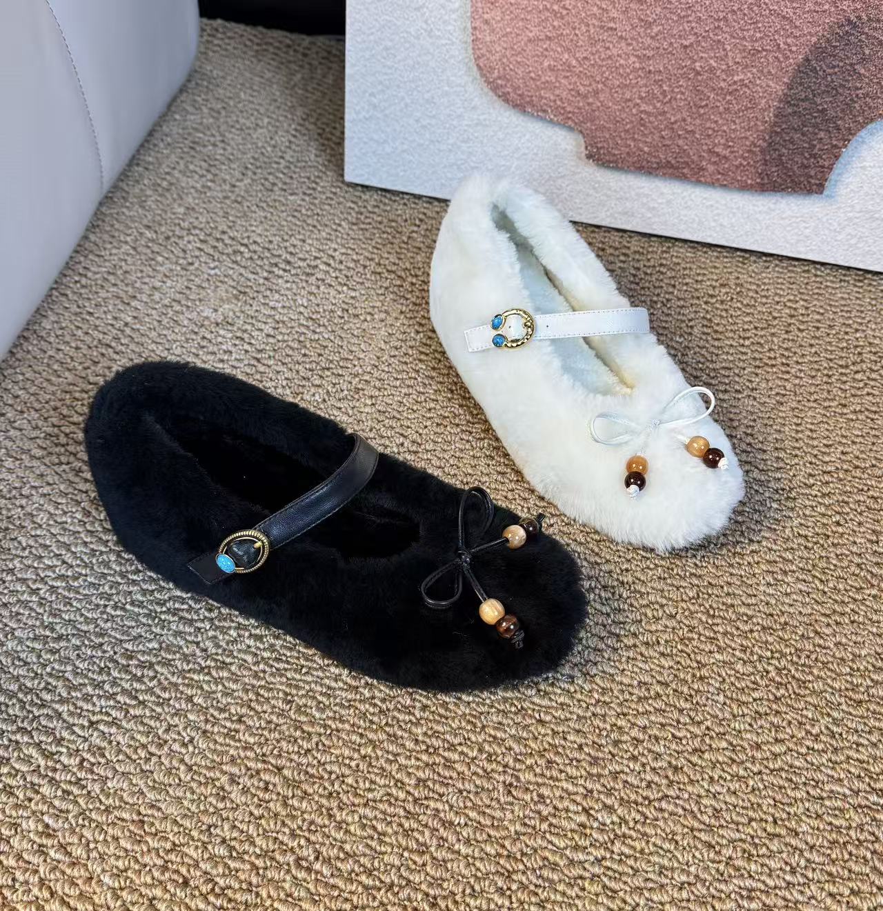 秋冬内增高羊羔毛保暖一字带时尚圆头浅口单鞋毛毛鞋女50652