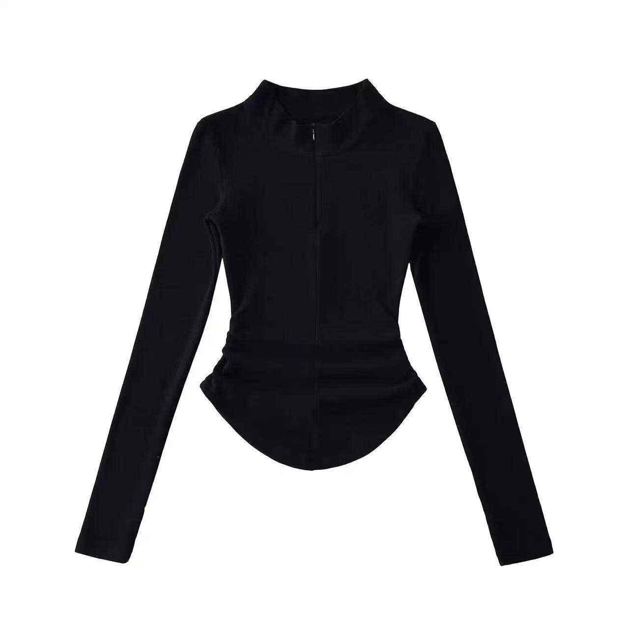 （倩倩）半拉链长袖上衣女新款修身显瘦收腰打底衫内搭25112