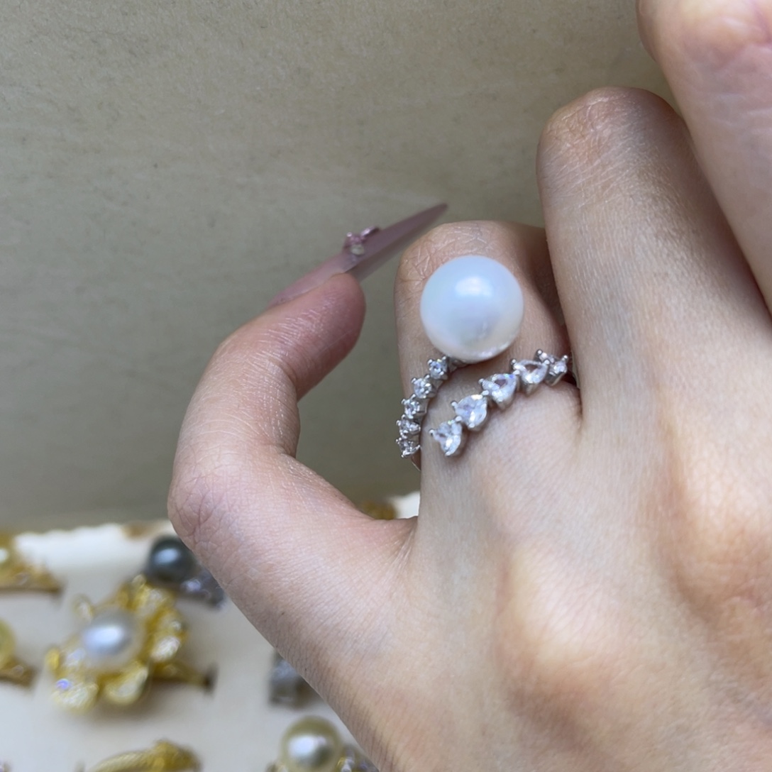 银S925镶嵌戒指淡水珍珠