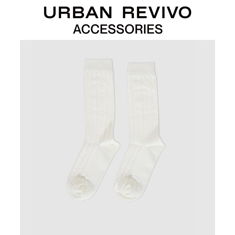 URBAN REVIVO2025秋季新款女士休闲绞花中袜一双装UAYA50371