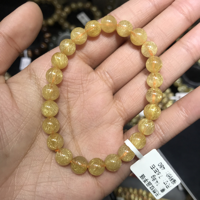 7.6mm福利款有棉絮黑点瑕疵介意勿拍 天然钛晶手链