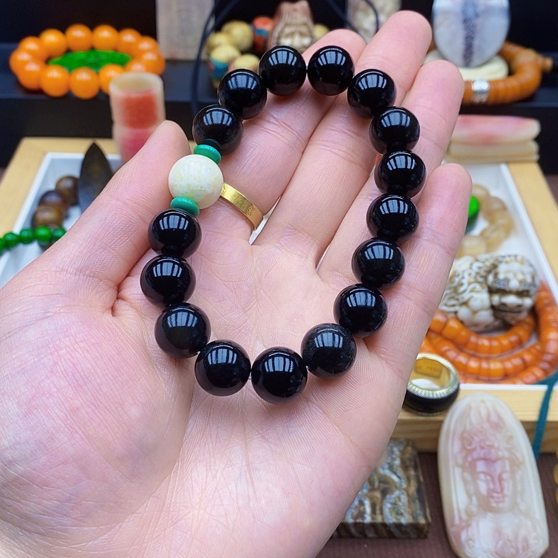 驼骨手串/手链14mm黑驴蹄骨