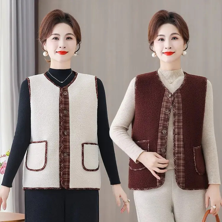 棉马甲女妈妈装秋冬季加绒加厚棉坎肩老人保暖宽松夹棉马夹背心