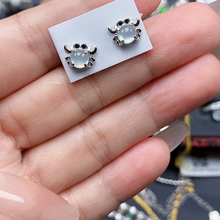 翡翠银S925镶嵌耳饰缅甸翡翠