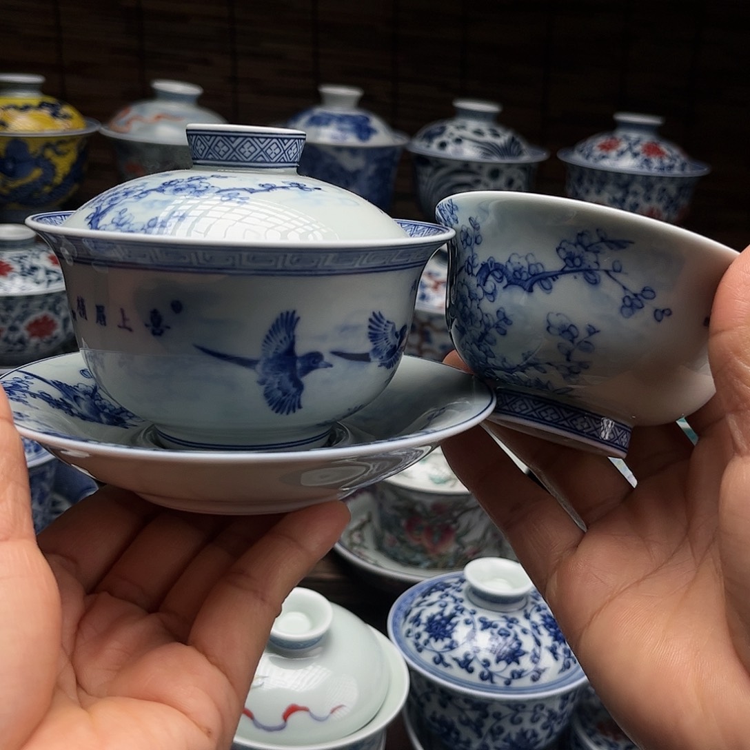 Z***g陶摆件景德镇陶瓷盖碗大压手