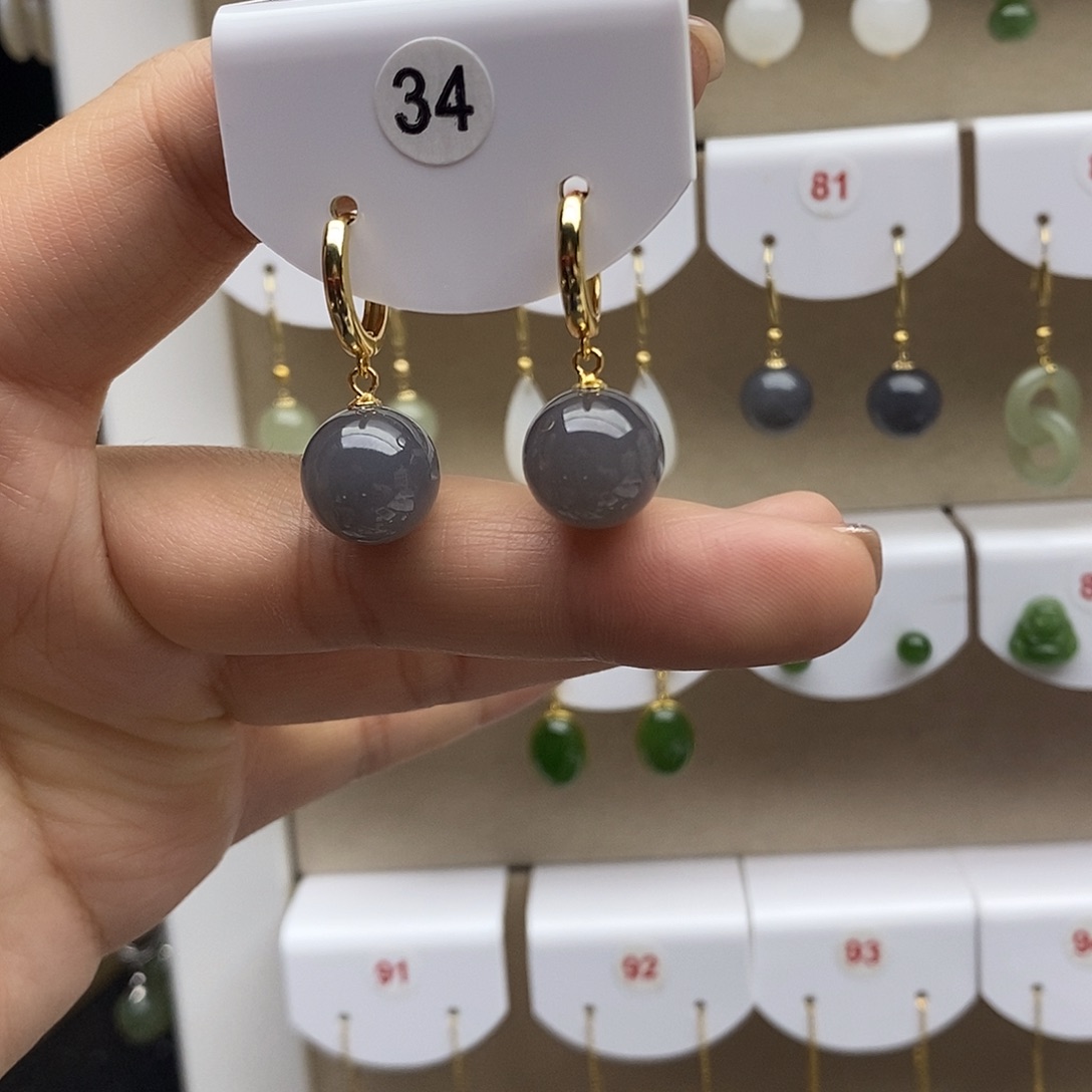 和田玉银S925镶嵌耳饰