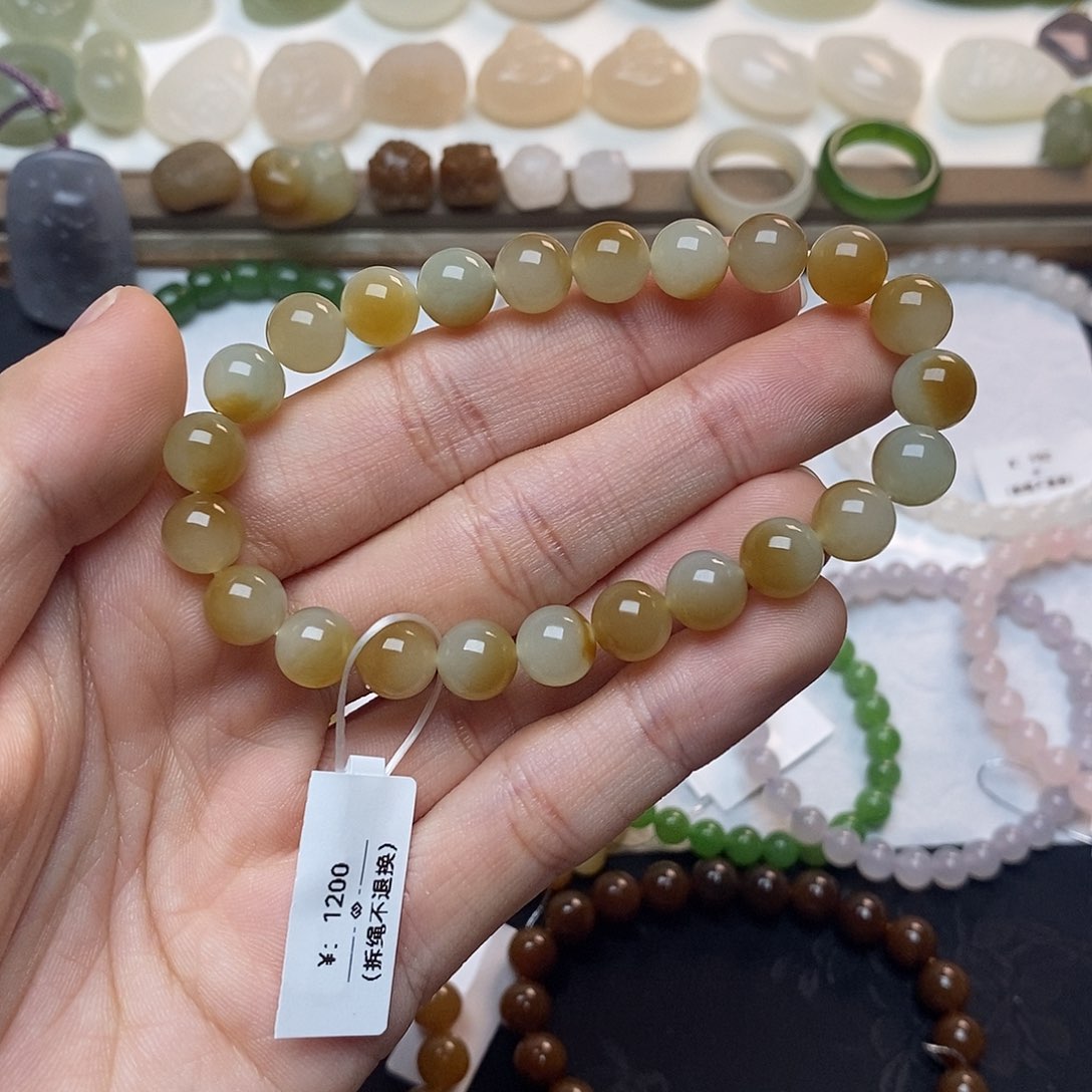 和田玉手链未镶嵌且末糖白卡八