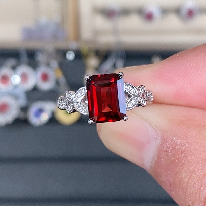 石榴石戒指银S925镶嵌