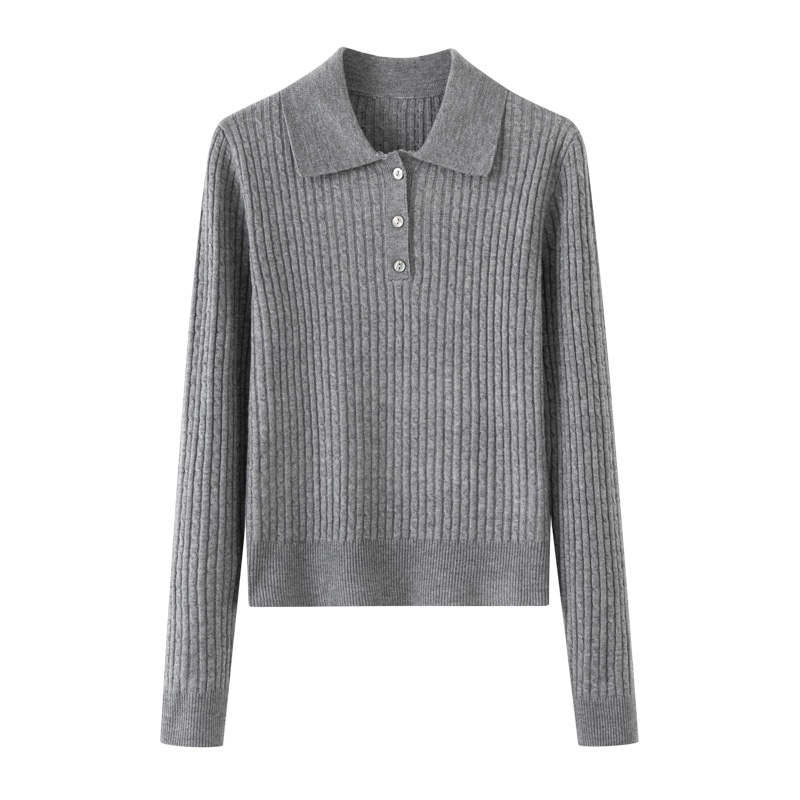 MM商场同款2025秋冬款轻熟简约风翻领多扣休闲百搭针织衫女3681