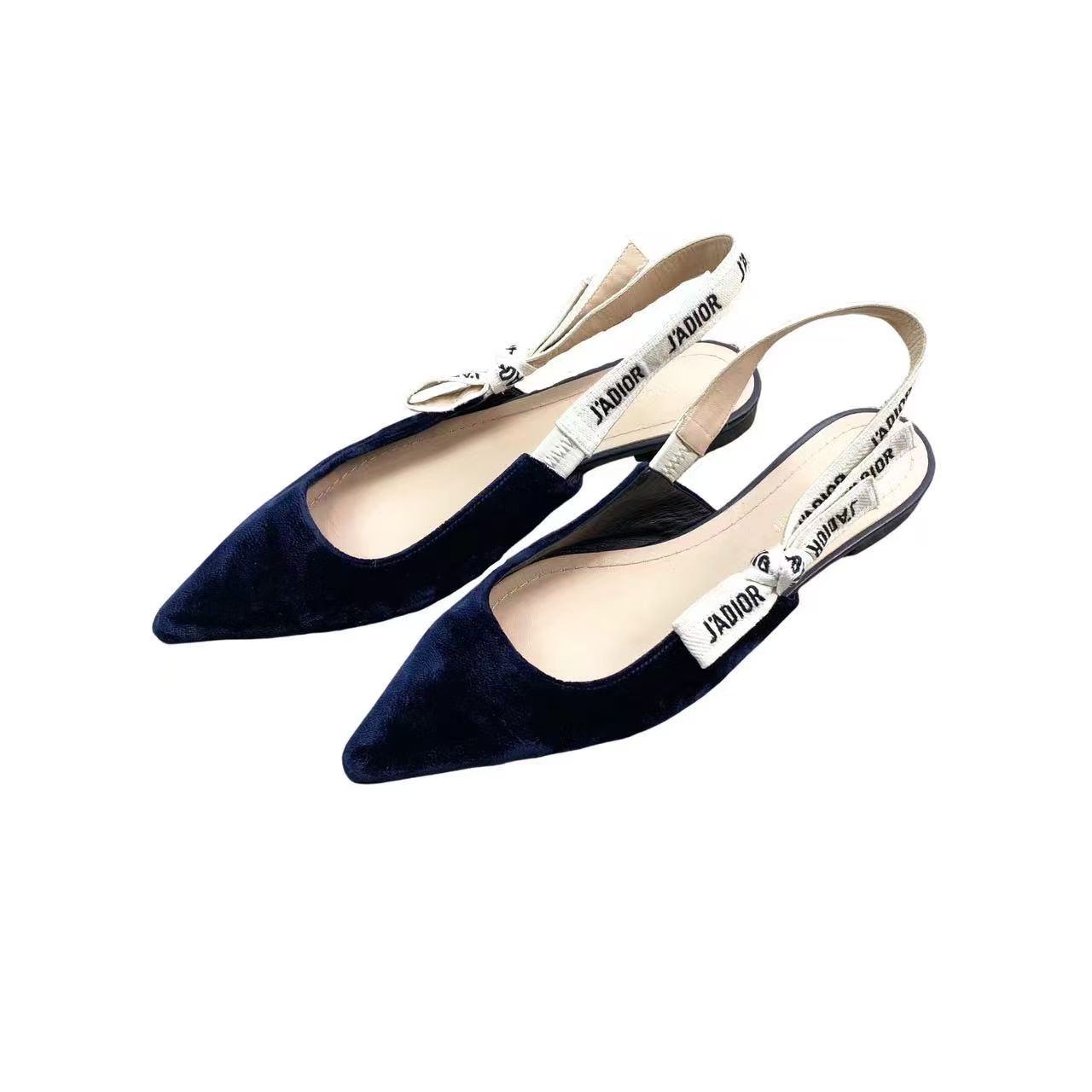 95新 DIOR/迪奥 蓝色丝绒尖头高跟鞋 37.5码 7900 95新