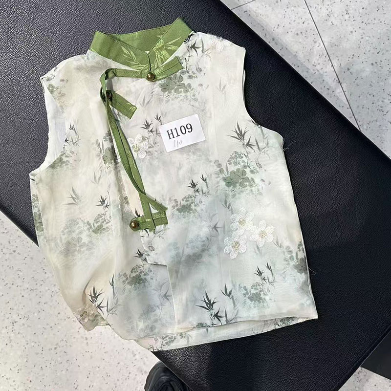 【清仓】H109白色印花中式马甲外套孤品清仓NO退NO换