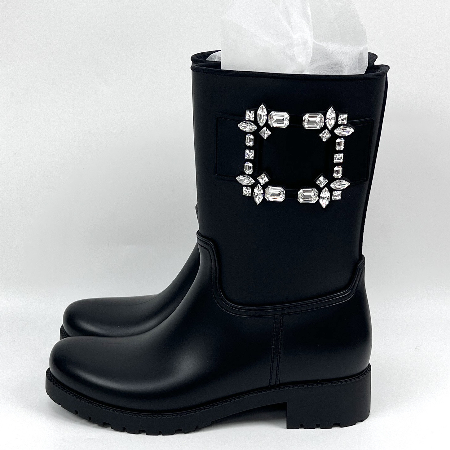 99新 Roger Vivier/罗杰·维威耶 38码 黑色方扣钻扣靴子 lm4052