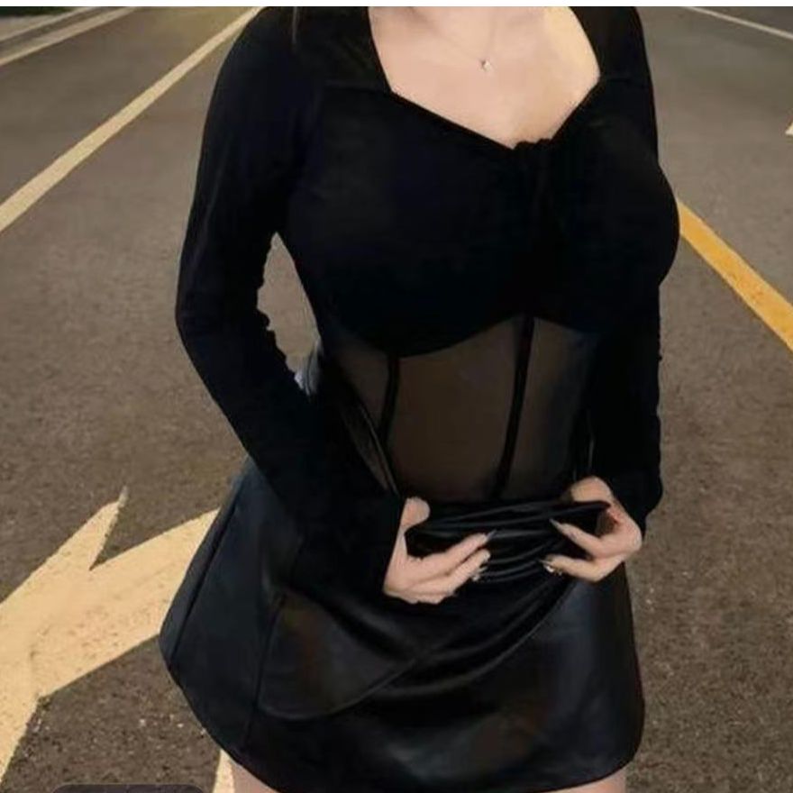 （嘻宝）纯欲网纱皮裙套装688