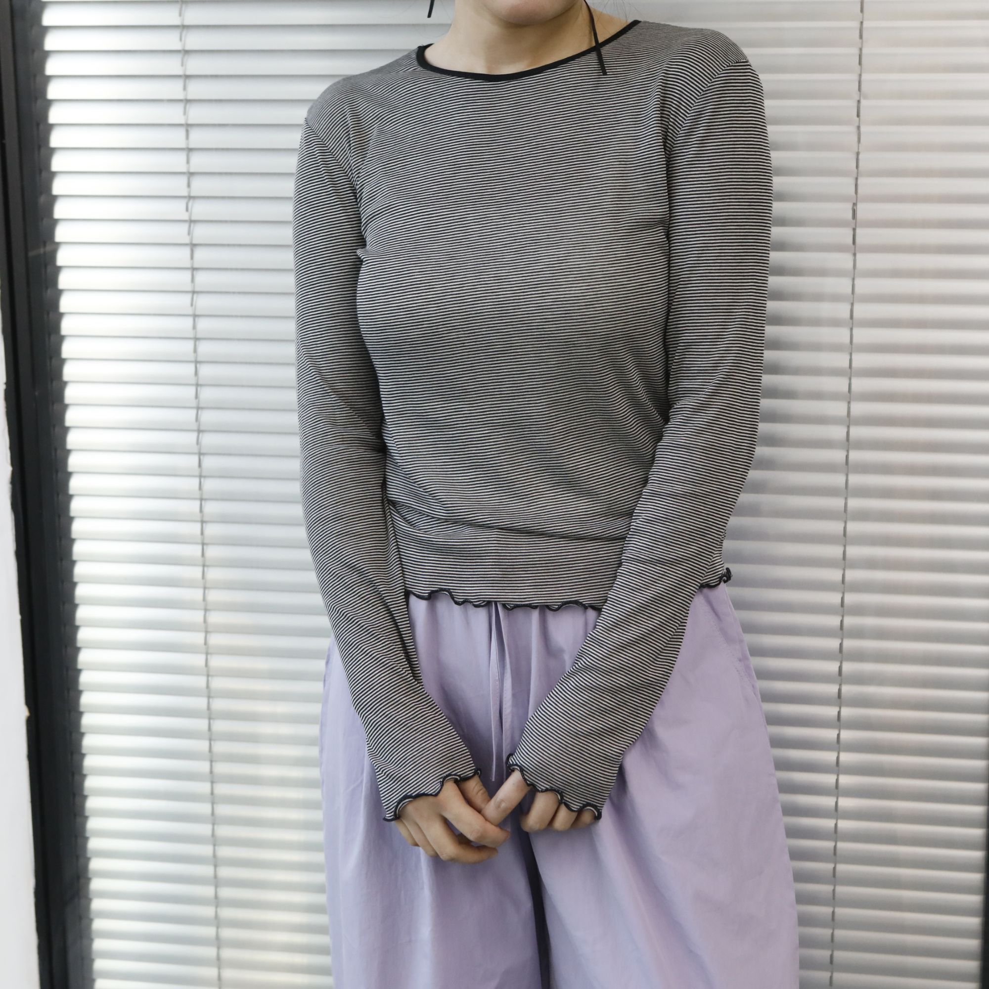 木耳边条纹打底A10539