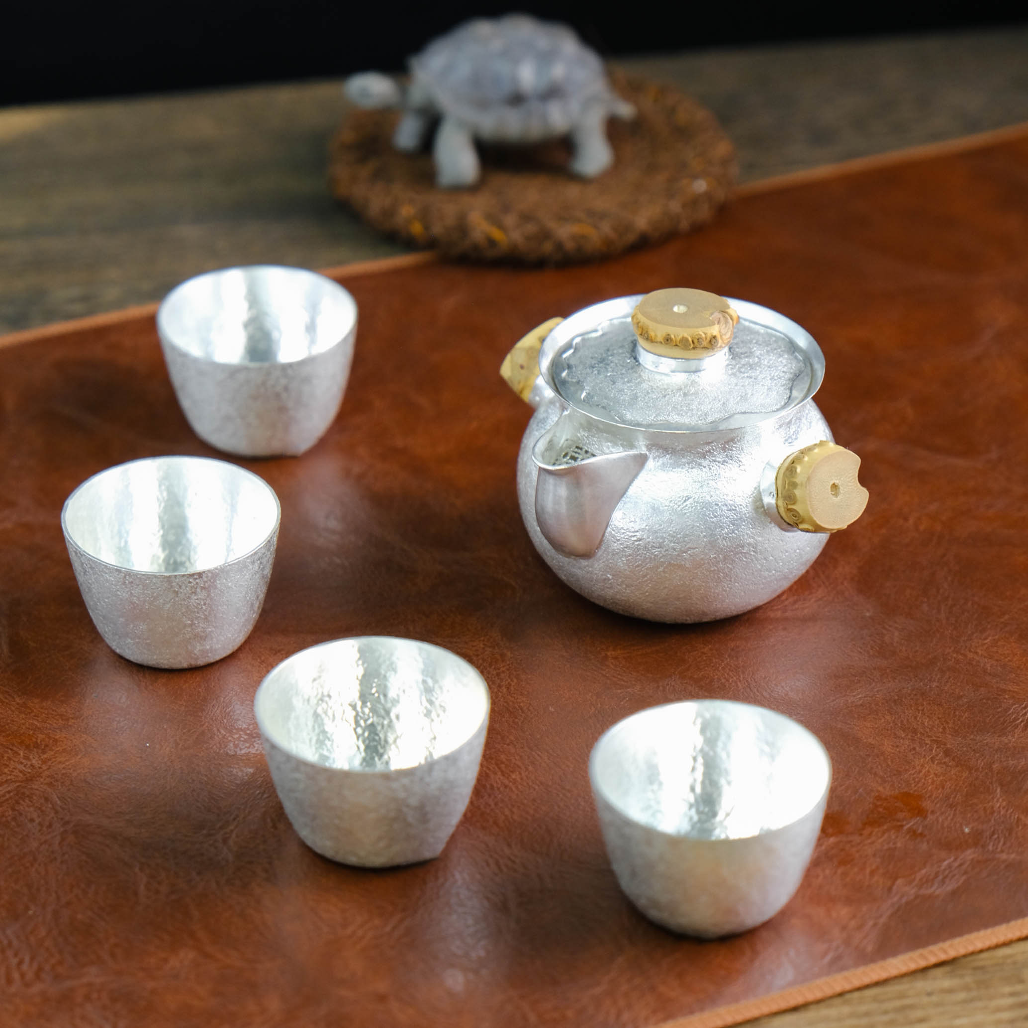 【大促】*壶尔摩斯《钱袋》套组 一壶四杯 手工茶壶 便携茶器足银999