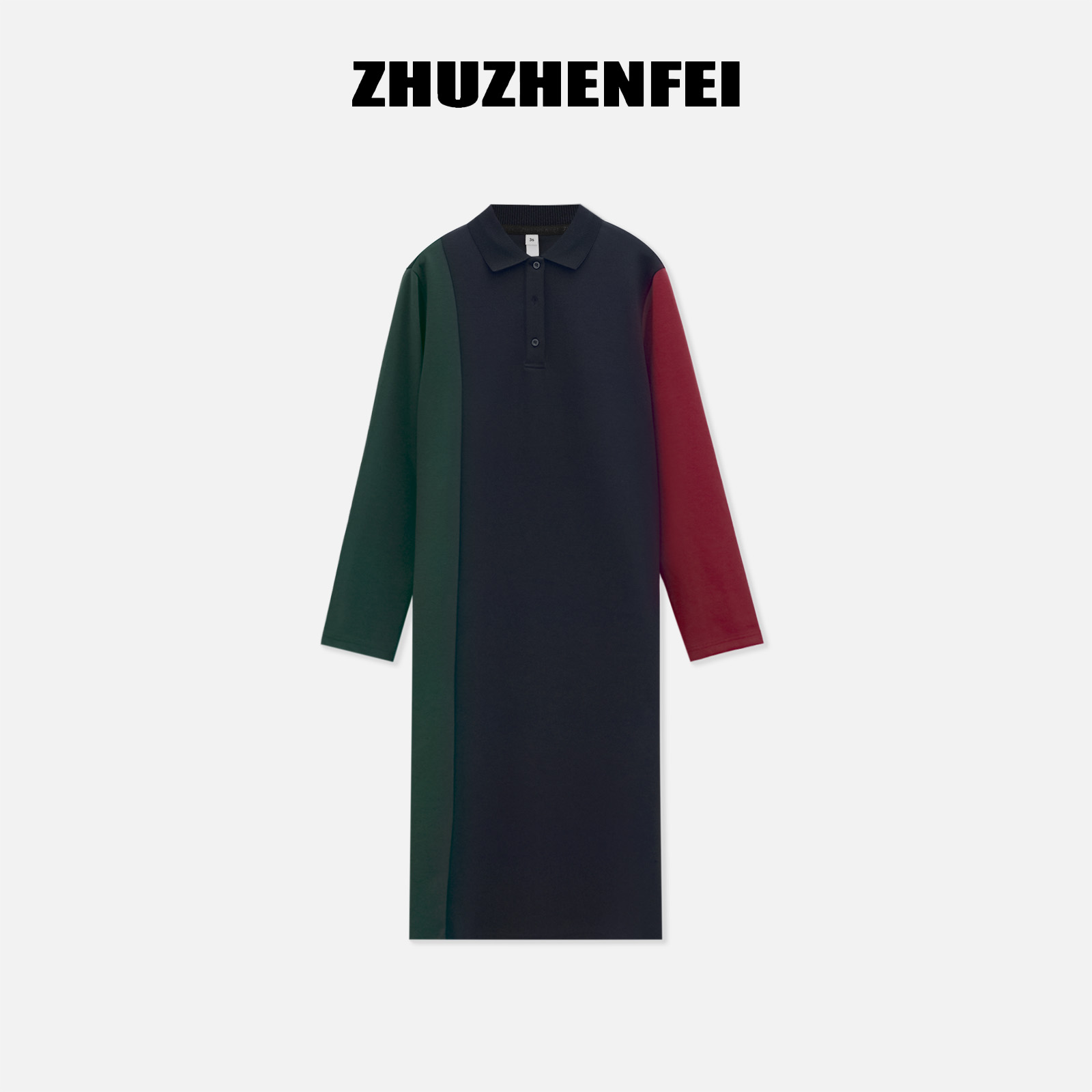 【上新】早秋宽松舒适优雅显瘦直筒翻领拼色长袖连衣裙 Z253065