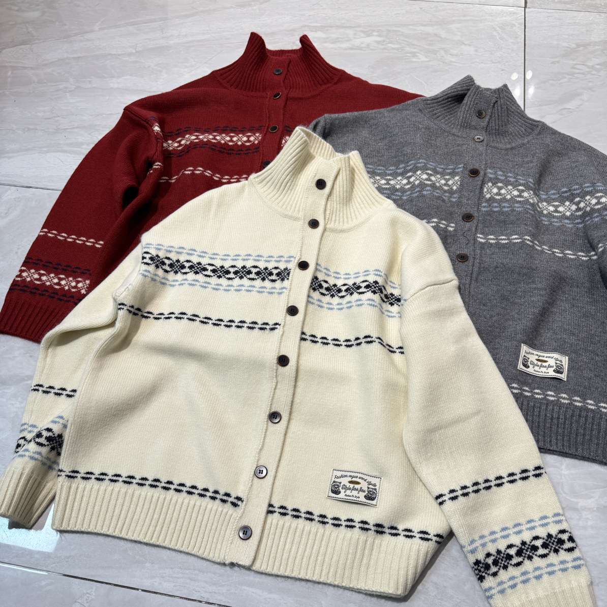 【妙女郎】秋冬加厚宽松带标费尔岛风格毛衣