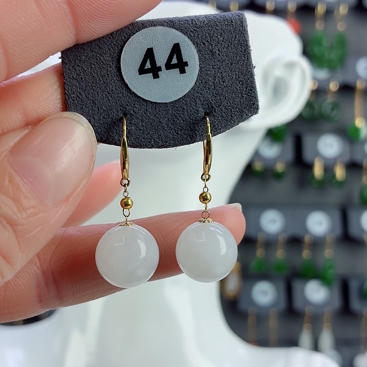 和田玉18K金镶嵌耳饰