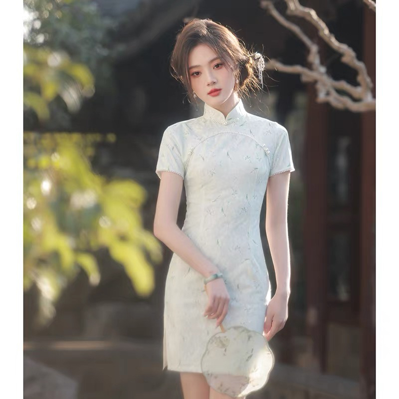 【2847  绿色 栀花清梦】显瘦气质修身中国风旗袍