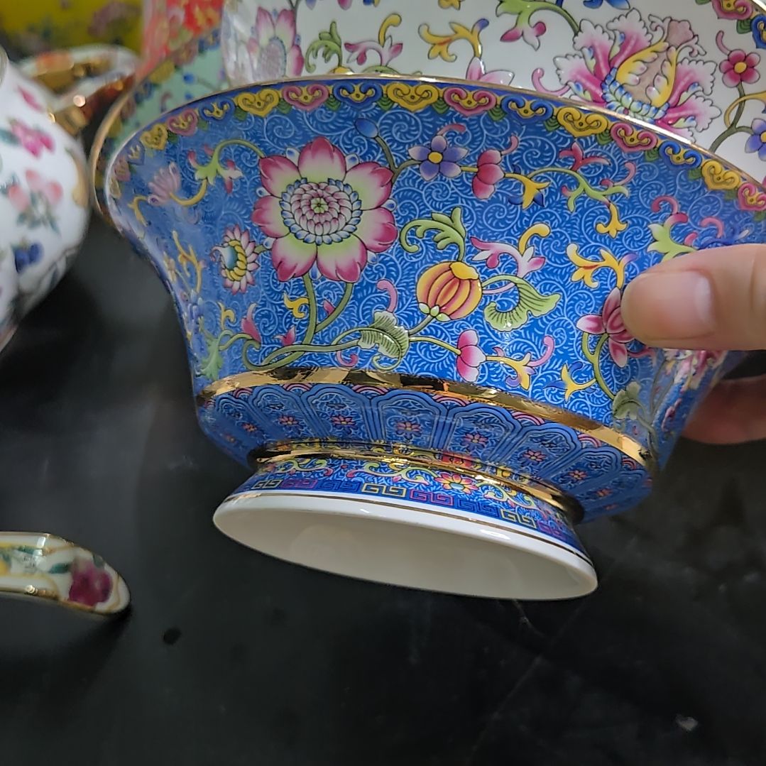 瓷片微瑕小段金珐琅彩6.2寸2个面碗6666