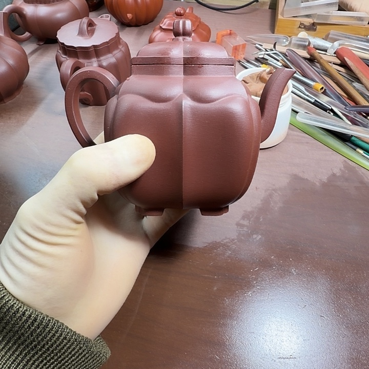 老***欧茶杯紫砂紫泥鸣远菱花壶