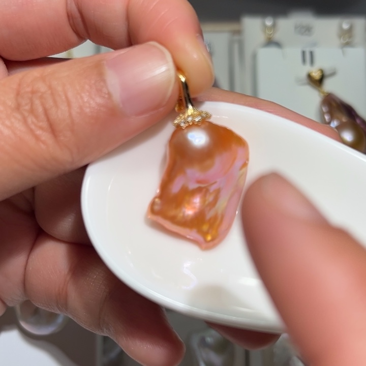 淡水珍珠吊坠(不含链)银S925镶嵌