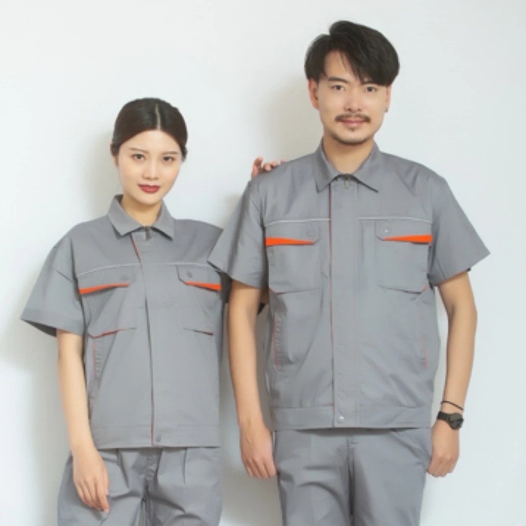 套装夏季透气翻领短袖工装制服汽修服裤子薄款上衣电工服装