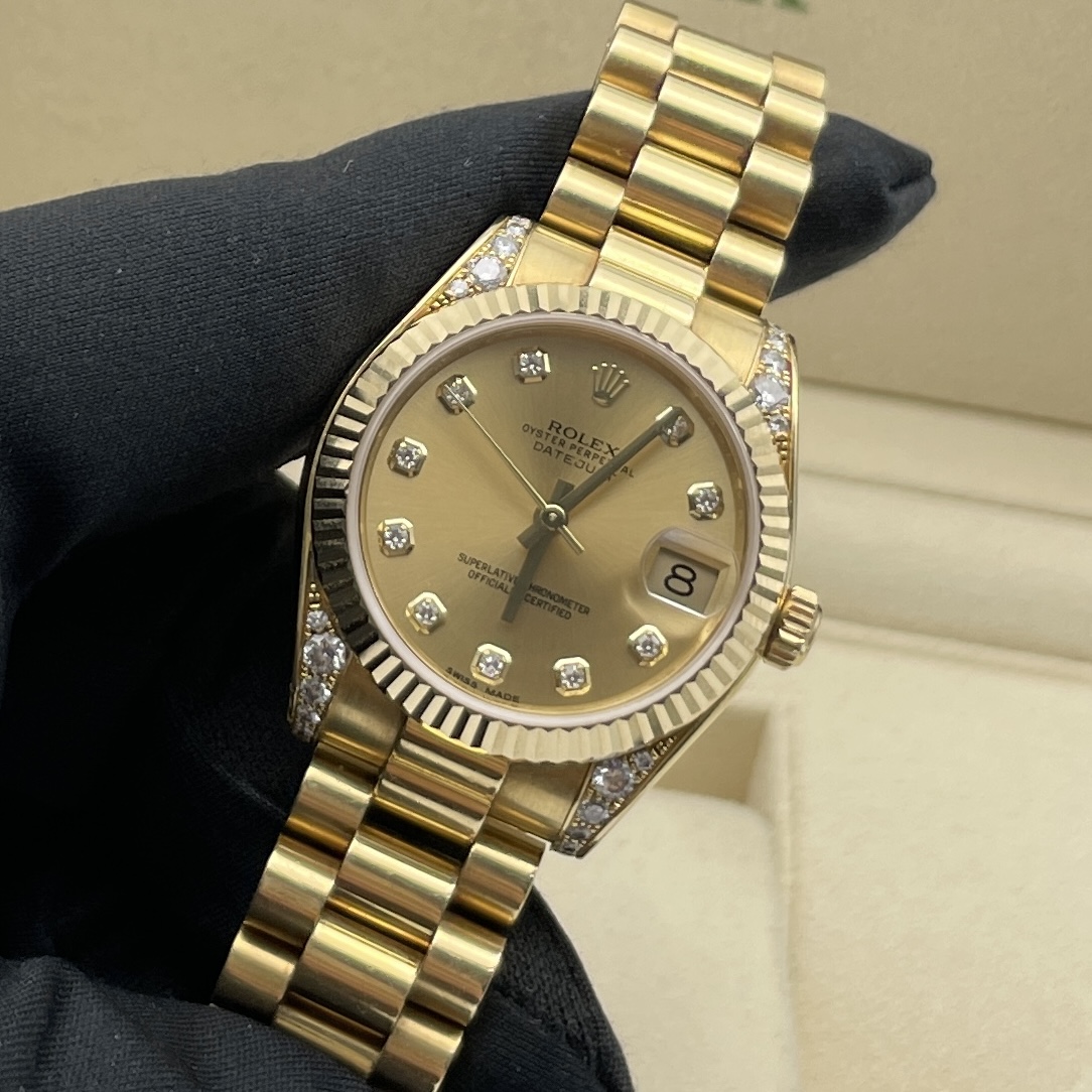 95新 Rolex/劳力士 日志178278/单表乱码/香槟金盘钻刻/31表径