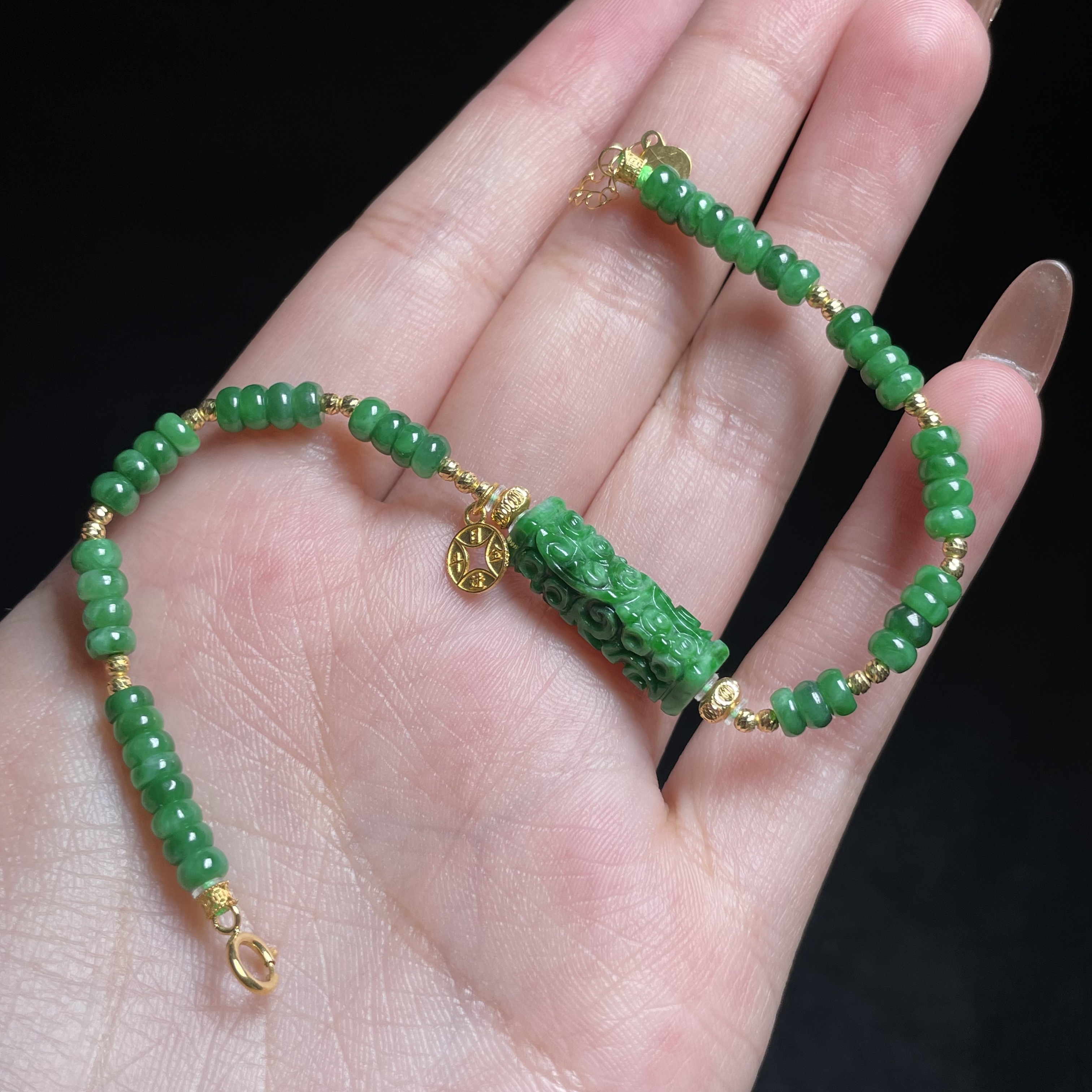 【玉总珠宝】18k翡翠算盘珠手链-约3mm 多样性发一 CAN4380010