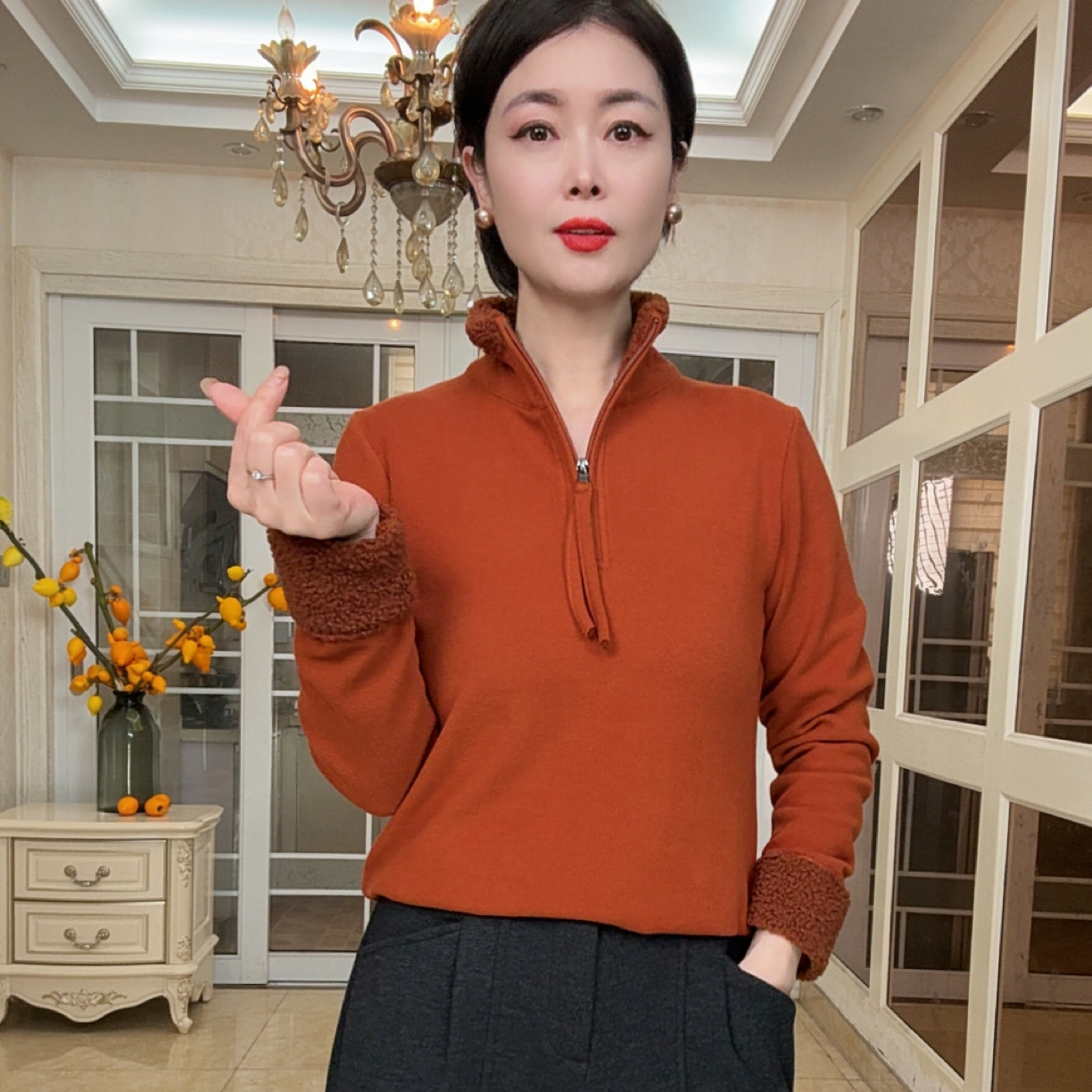 2025冬款加绒时尚长袖拉链设计感休闲百搭显瘦上衣女卫衣#2603