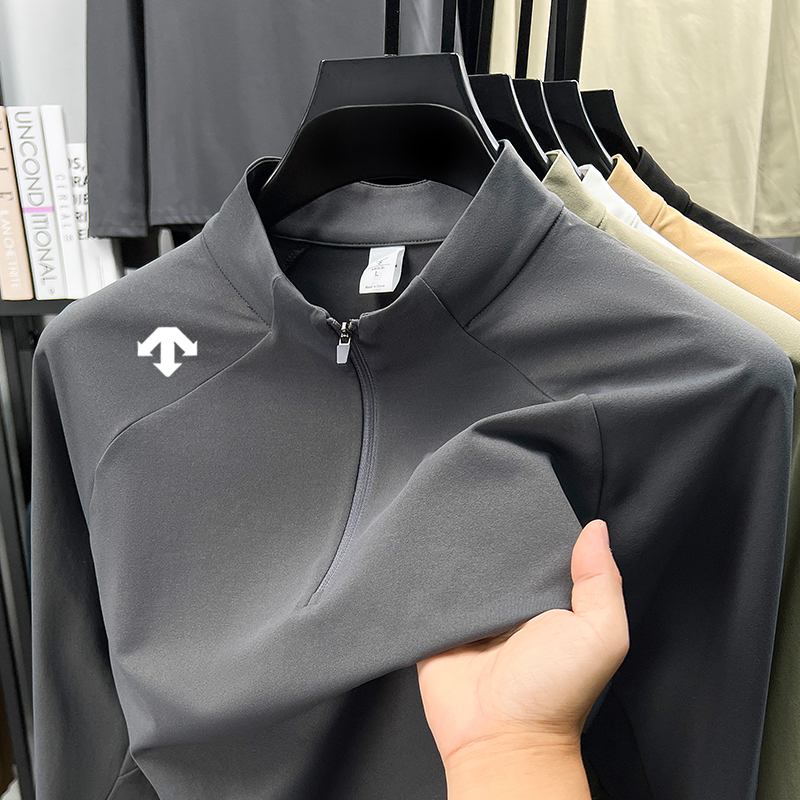 奥特莱斯撤柜丨迪桑家长袖T恤男士半拉链春秋季休闲运动透气上衣