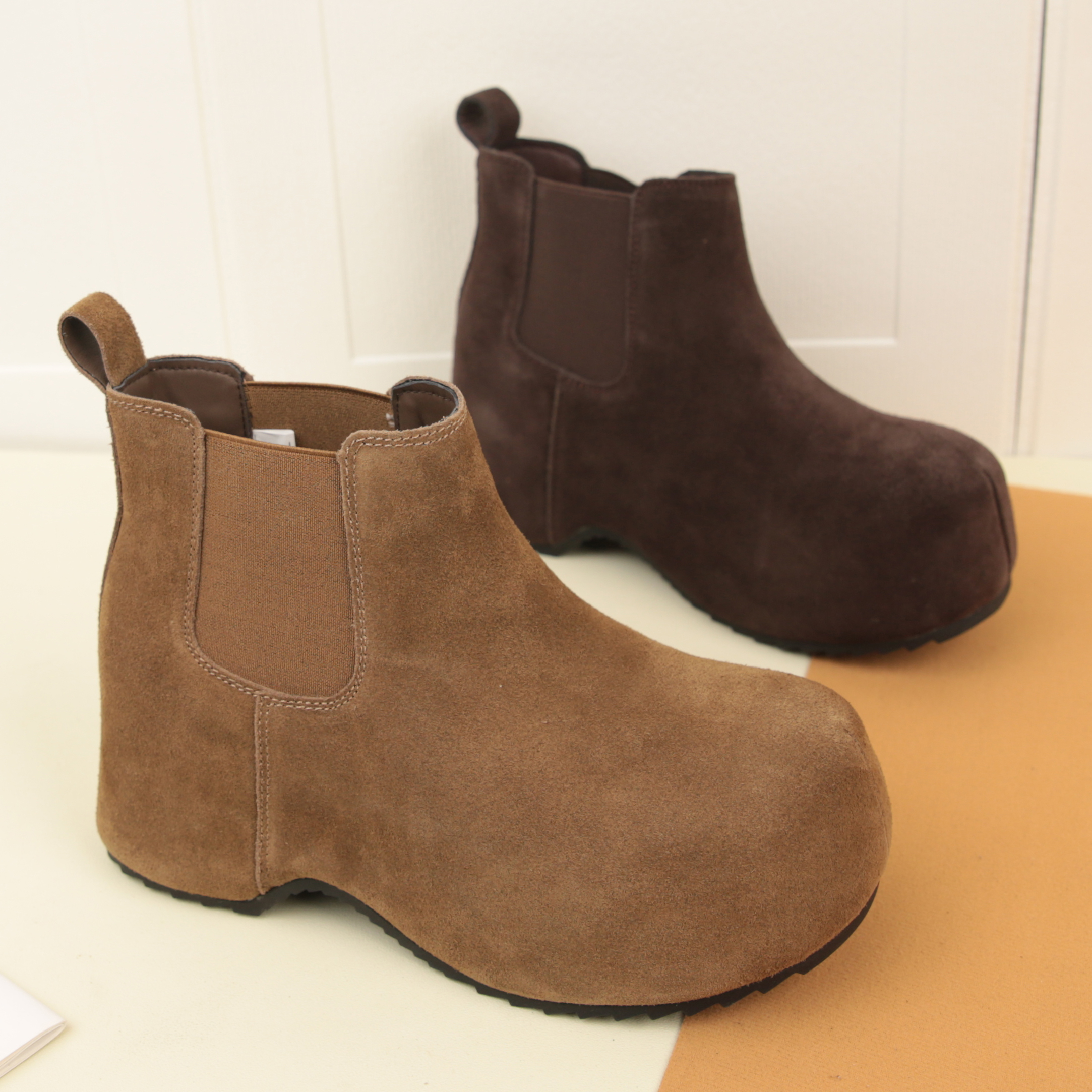 4005冬季新款厚底真皮内增高勃肯靴加绒保暖松紧一脚蹬坡跟女短靴