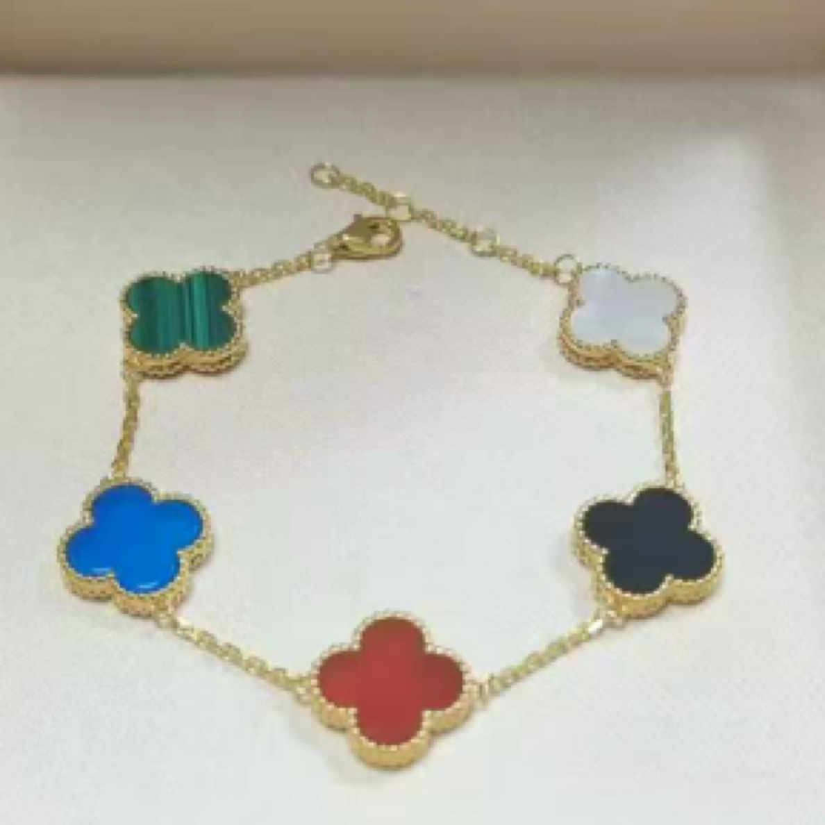 （龙虾扣）18k黄金四叶草五花手链15mm多宝多子多福多手链