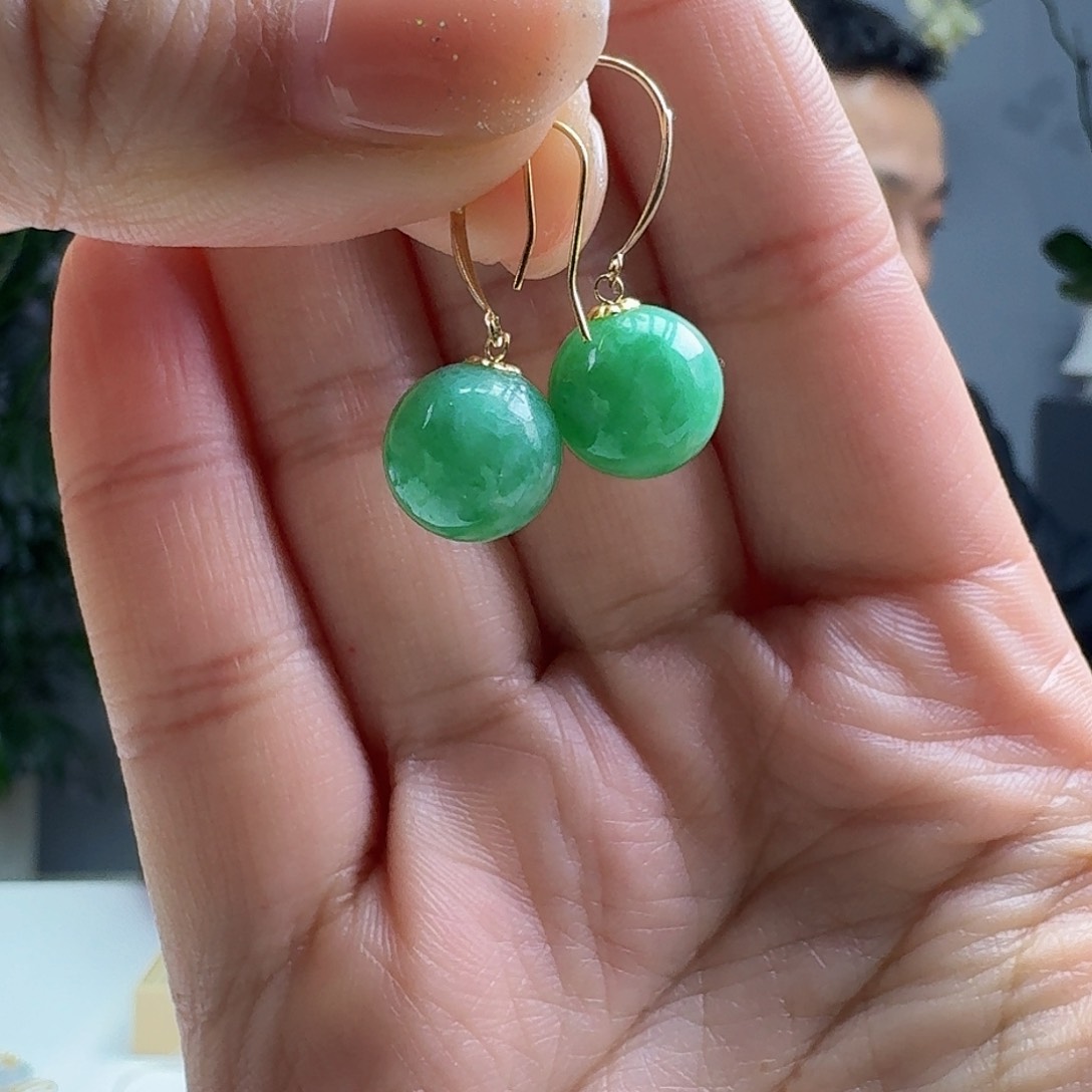 翡翠耳饰18K金镶嵌天然