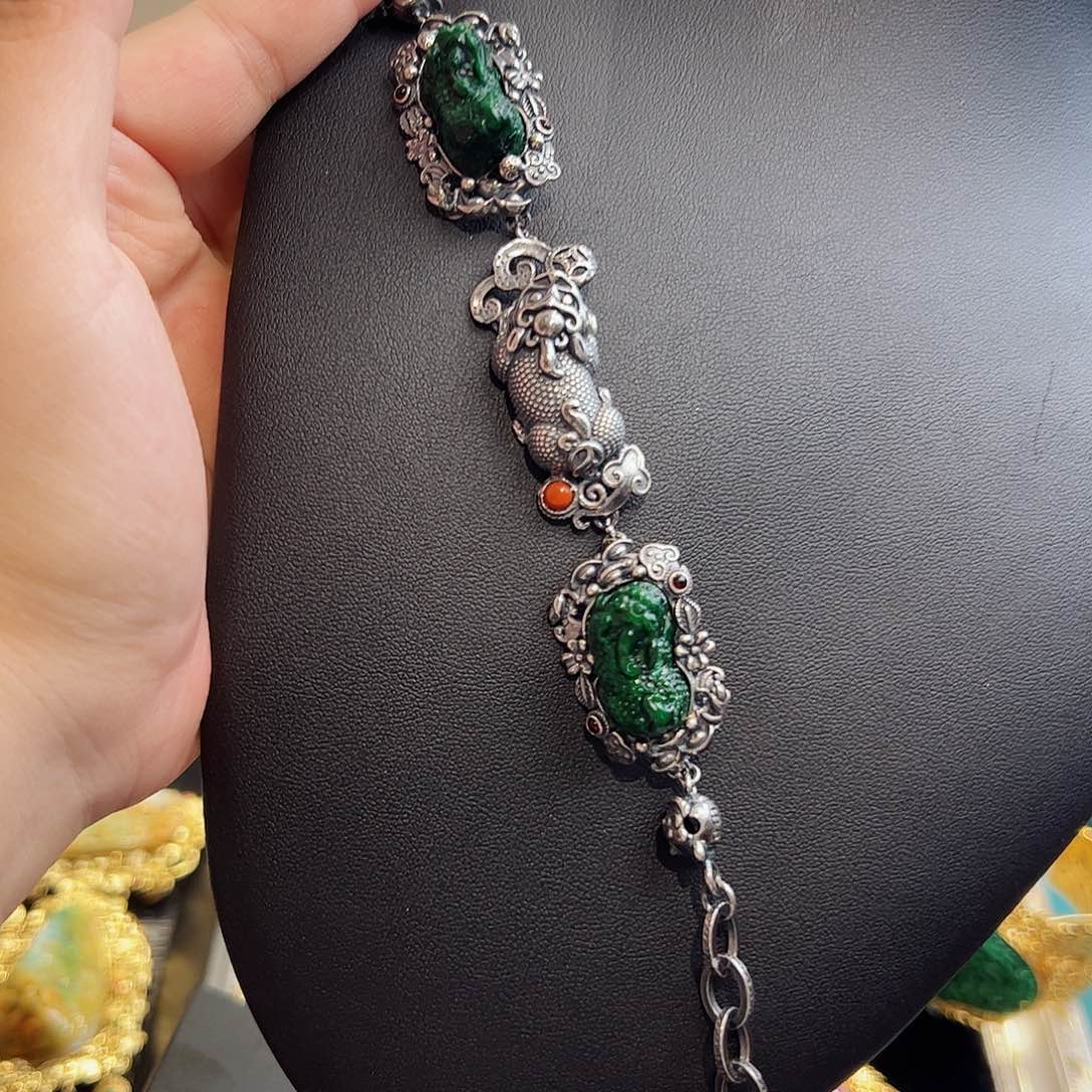 翡翠手链银S925镶嵌古风