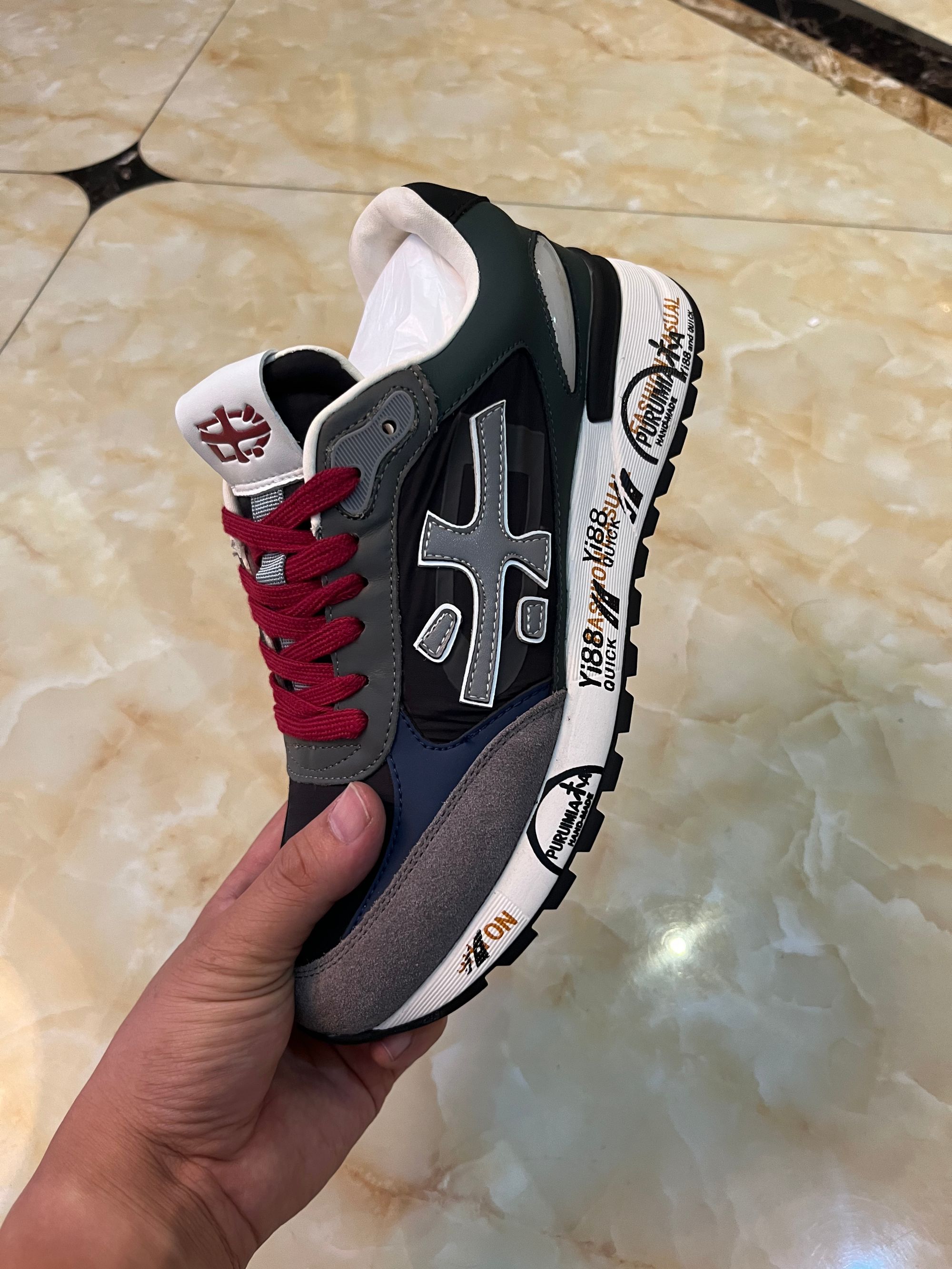 低帮圆头透气防滑系带时尚休闲鞋男款秋季运动鞋厚底男士木字鞋