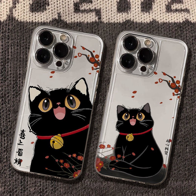 喜上眉梢黑猫太空手机壳适用于苹果16透明iphone14手机壳1512pro