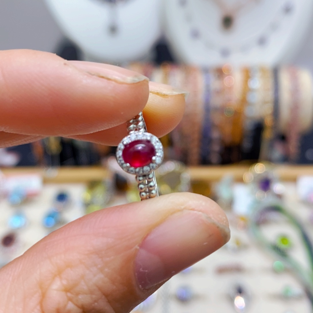 红宝石戒指银S925镶嵌