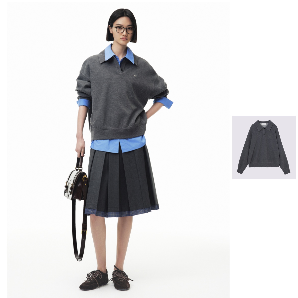 ANNENONO   25秋季新品拼接针织衫设计师宽松型毛衣polo翻领